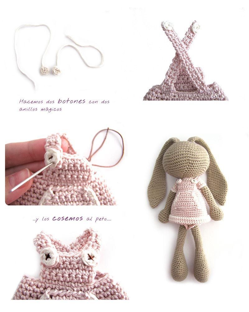como hacer un peluche de crochet conejita amigurumi orejas largas- Tutorial DIY paso a paso y patrón gratis