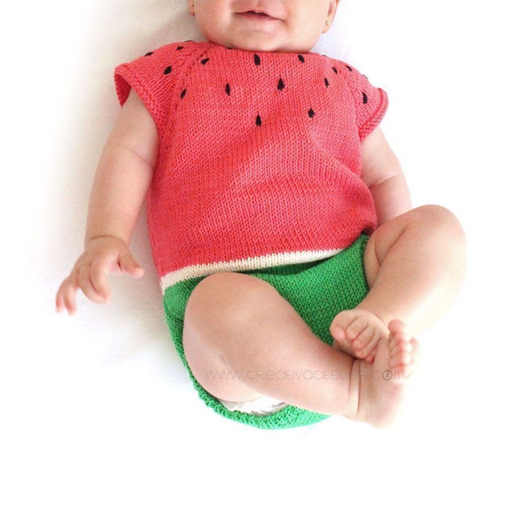 How to knit a watermelon romper for baby -Knitting Pattern& Tutorial
